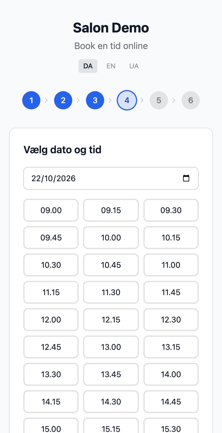Bookingside på en mobil med ledige tider