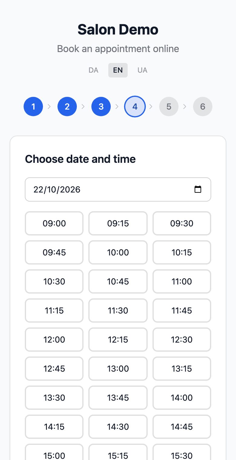 Booking page on a phone with free times